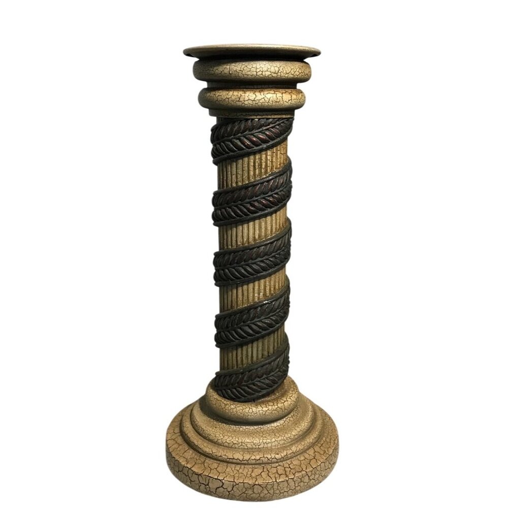 Large Crackle Finish Decorative Pillar Candle Holder With Twisted Rope Detail 12